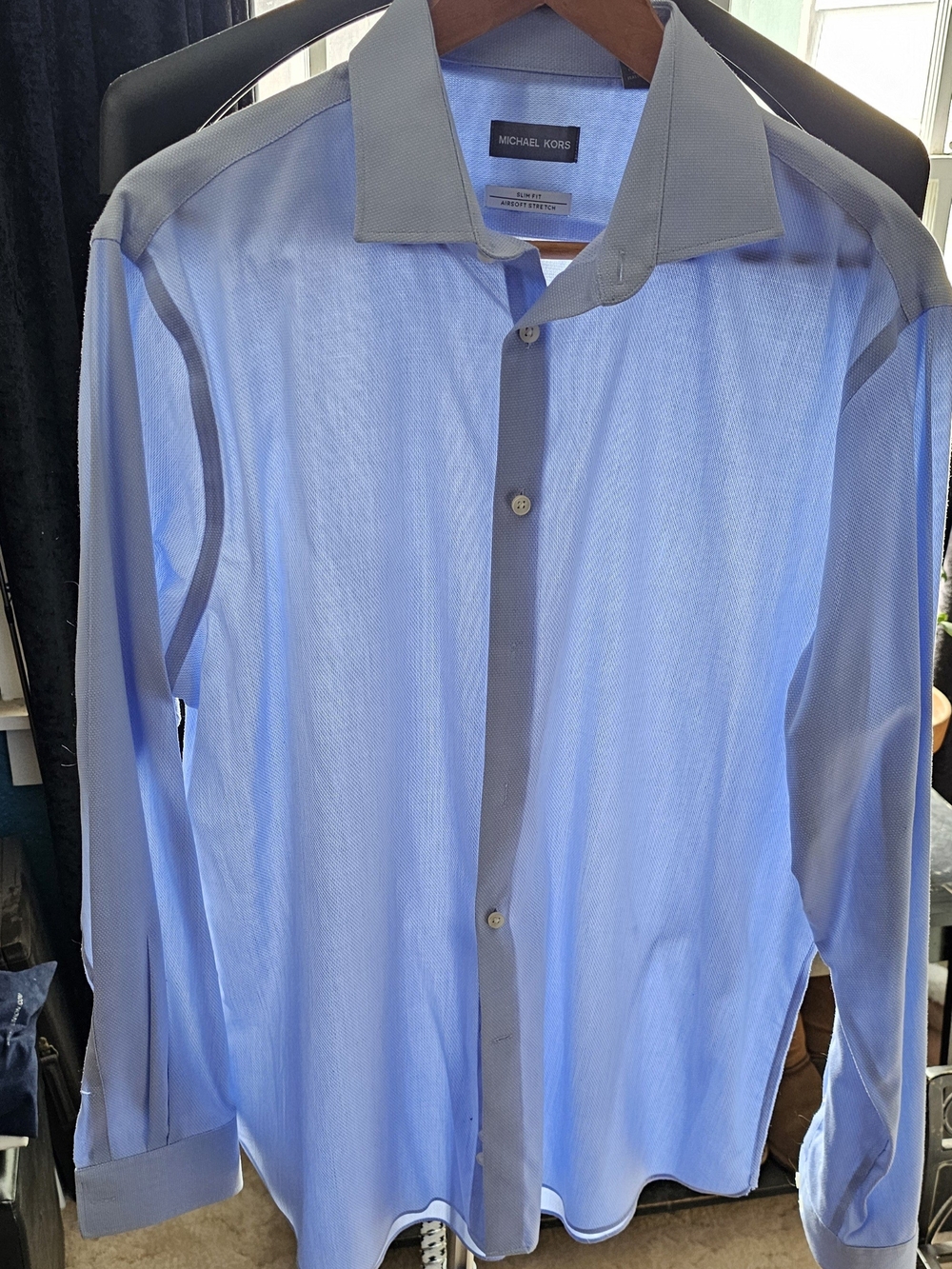 Michael Kors Two-Tone Blue Dress Shirt with Gray Trim